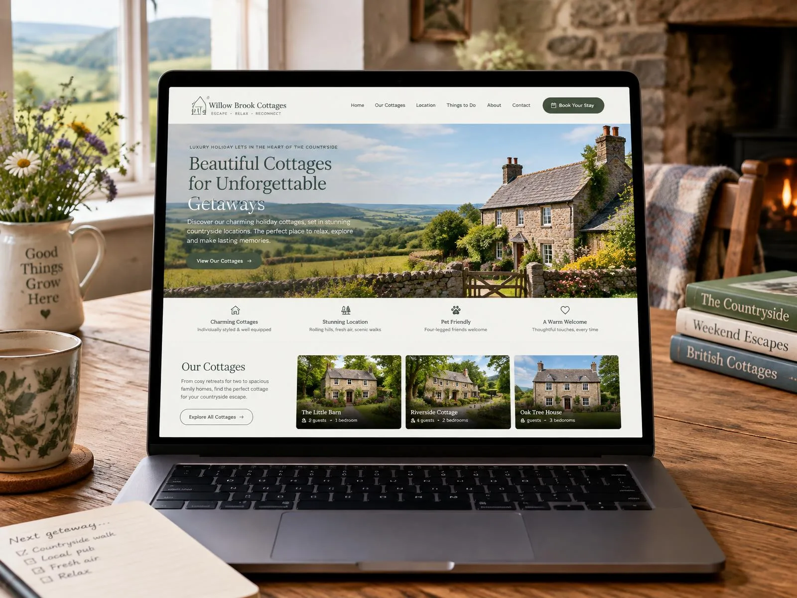 Holiday cottage rental website on a laptop