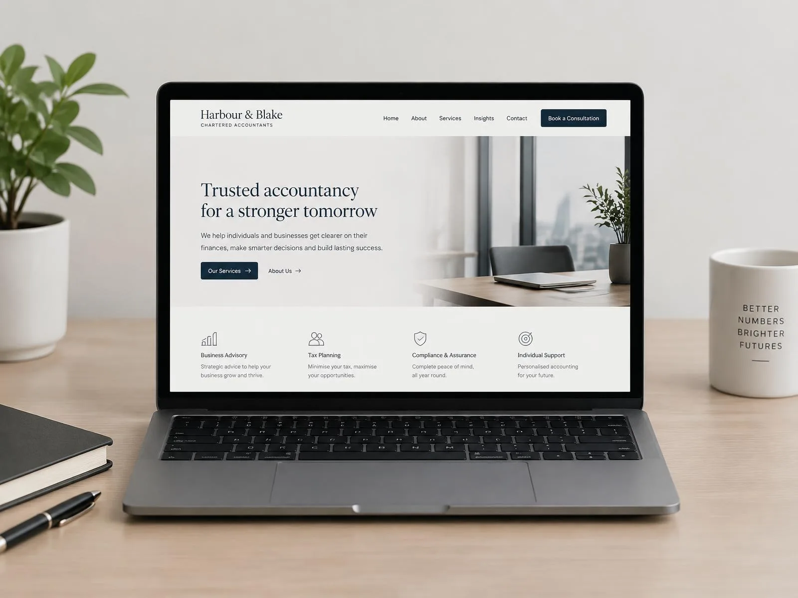 Accountancy firm business website on a laptop